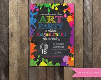 Art Party Invitation, Chalkboard Rainbow Art Party Invitation, Paint Party Invitation, Art Party Birthday, Paint Splatter, Birthday Party