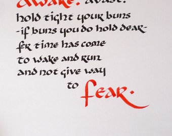 Lemongrab's song - adventure time hand-written calligraphy on heavy paper, a4 or 8" x 11"