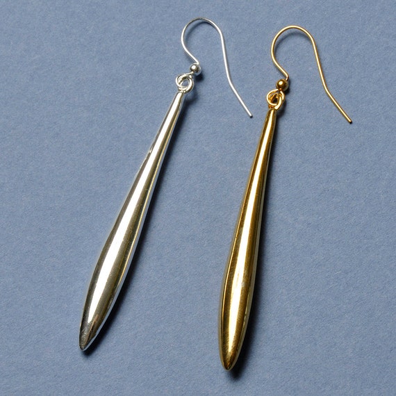 Long Thin Gold or Silver Colored Dangle Earrings. Modern