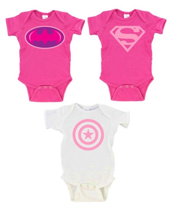 Infant girl Superhero Onesie Bodysuit Creeper set includes