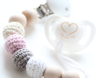 Organic baby pacifier clip / Dummy clip / Teething beads / Stylish and natural