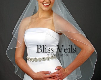 Veil with Blusher, Fingertip Veil, Ivory Wedding Veil, Blusher Veil, 2 Tier Veil, Waist Wedding Veil, Off White Veil, 2 Layer Veil
