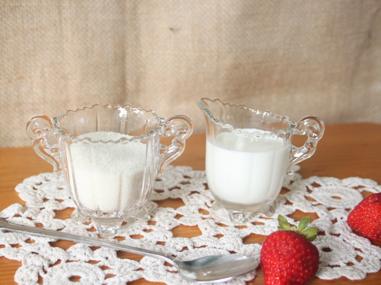 Vintage Small Cream and Sugar Set, Glass Footed Cream and Sugar Dishes