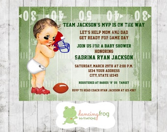 Football Sports Baby Shower Invitations - Printed Football Baby Shower Invitation by Dancing Frog Invitations