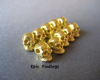 10pc Gold Skull Beads, Metal Bead Spacers, Charms, Findings, Skull Beads, Jewelry Design, Craft Supplies, Epic Findings