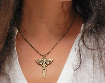 FREE SHIPPING! Wings cross Pendant, Unisex bronze necklace, Wings Mens Jewelry, Mini necklace, Tiny necklace, Mens necklace, gift for him