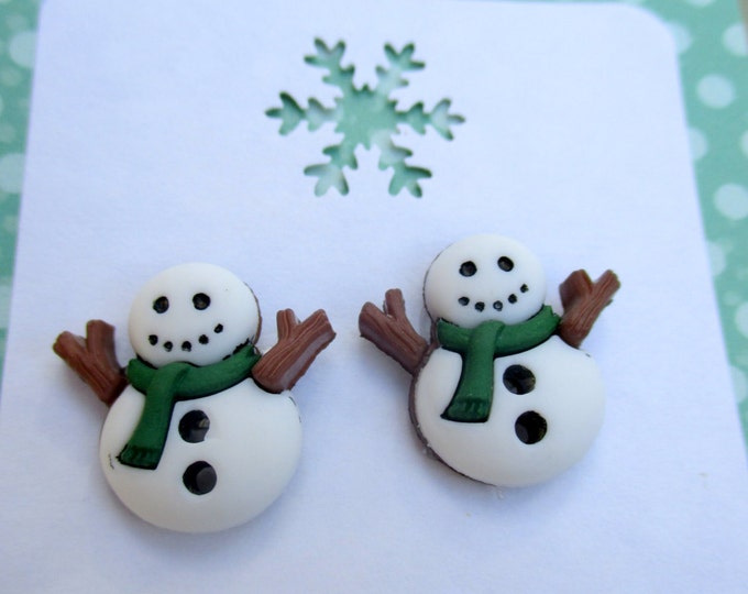 Snowman Earrings-Holiday jewelry-green Snow man Earrings-Christmas earrings-Snowman Stud-clip on earrings-kids stocking stuffers-winter