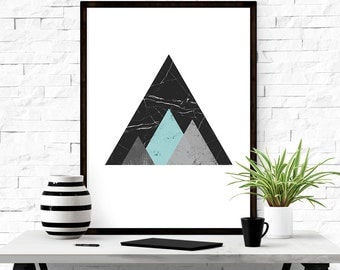 Abstract art, Mountain wall decal, Black wall art, Scandinavian modern, Triangle wall art, Wall decor, Mountain art, Geometric wall art