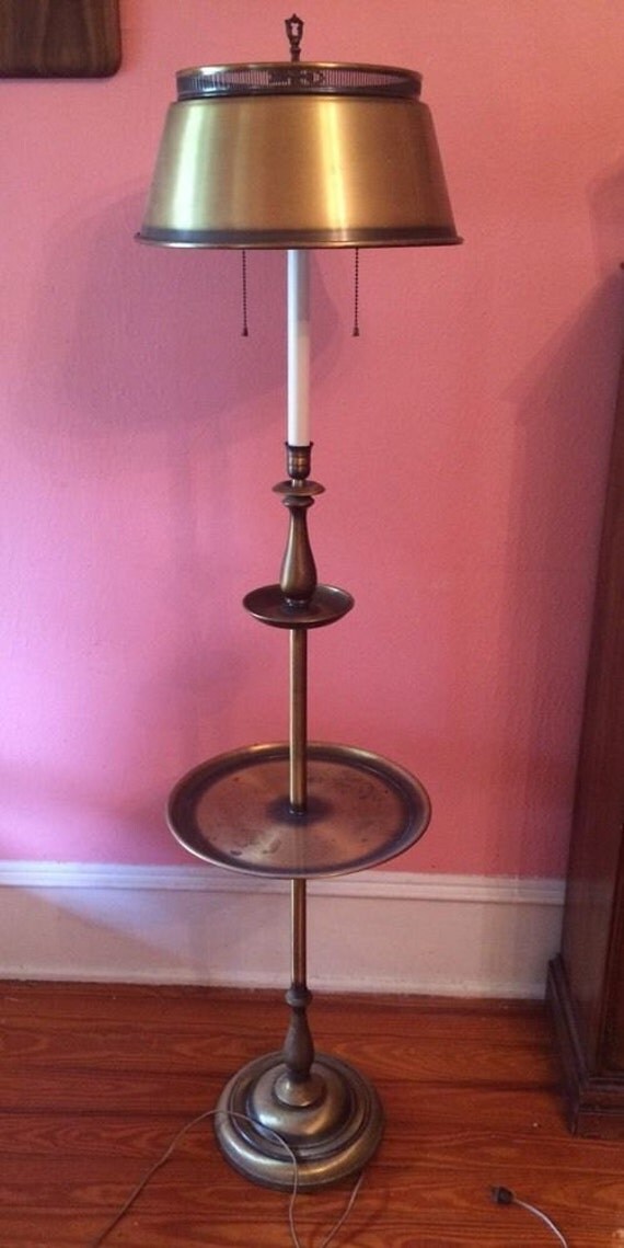 Mid Century Brass 2 Arm CANDLESTICK Floor Lamp Tray Table TOLE