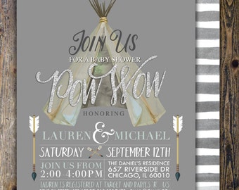 TEEPEE Baby Shower Invitation, Indian Baby shower Invite, aztec baby shower invite,boy, invitation, Aztec, arrow, pow wow, BOHO, Tribal