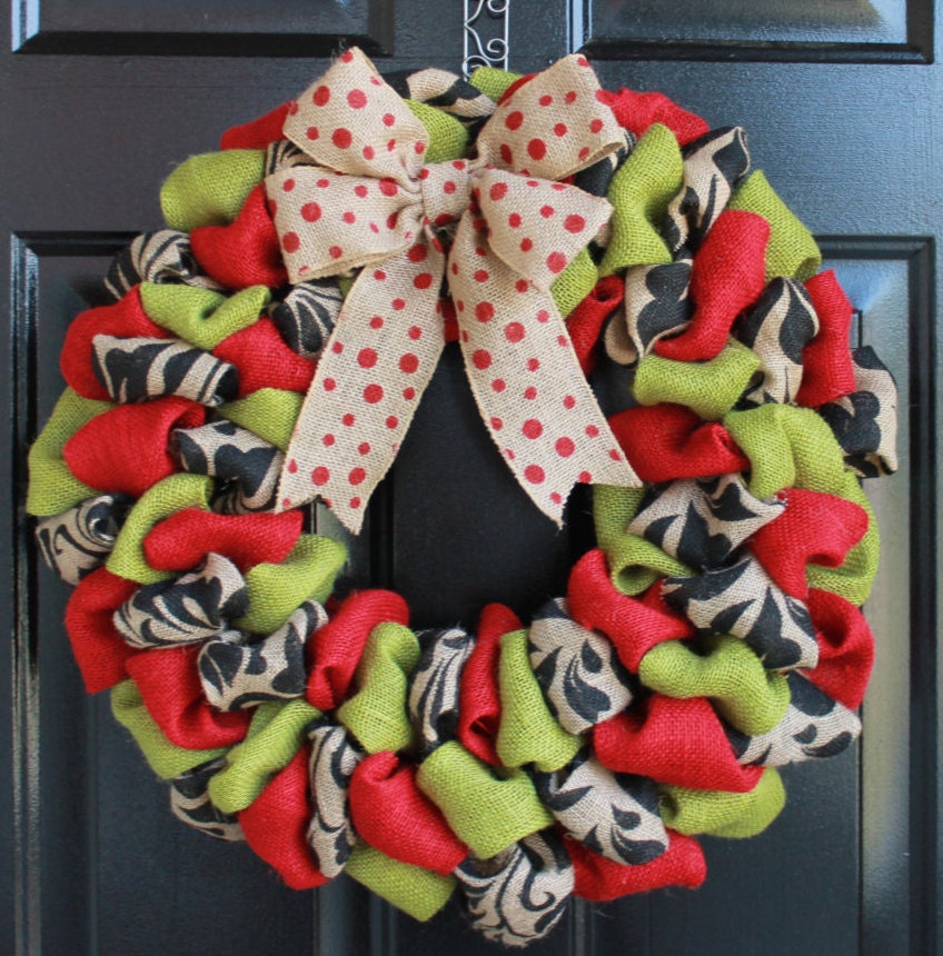 Christmas Burlap Wreath Front Door Wreath Red by AddieBeeDesigns