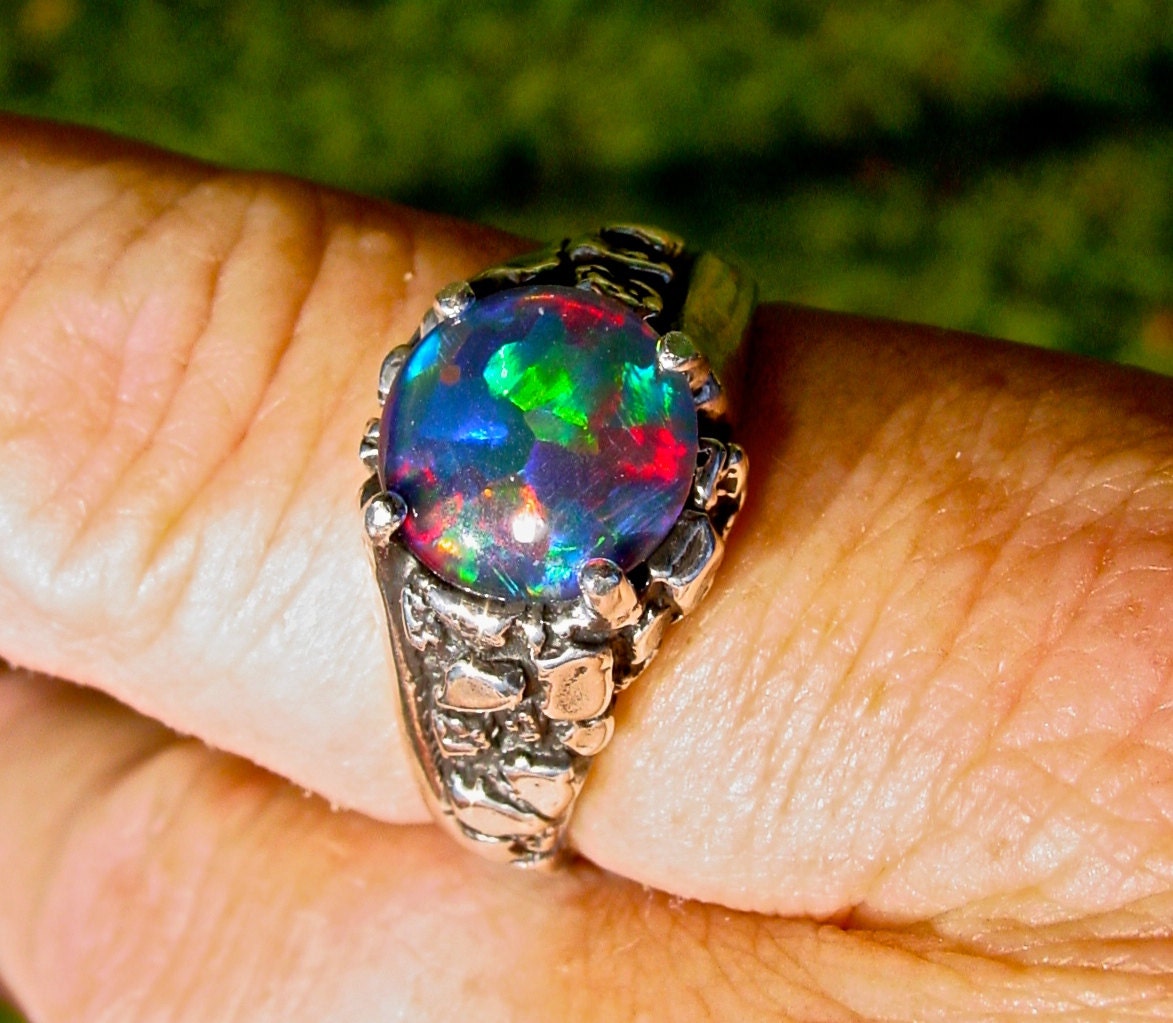 Mens opal ring. Vivid Opal ring. Genuine Australian Opal
