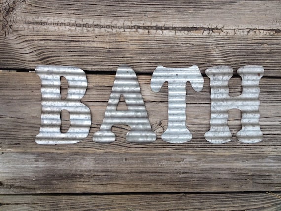 Galvanized Metal Letters BATH Industrial Wall Decor Country