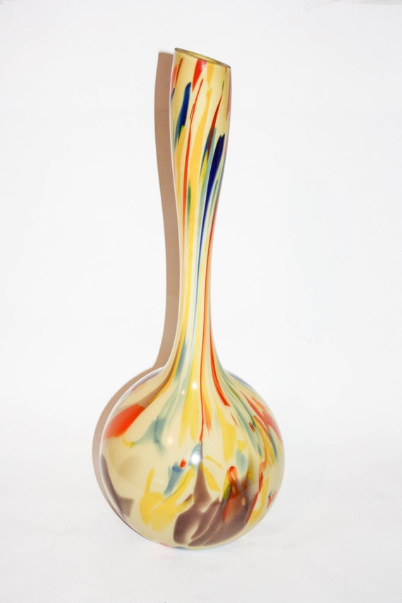 Vintage XXL Multi Colored Hand Blown Murano Glass Vase