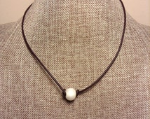 Popular items for pearl leather choker on Etsy