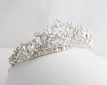 Wedding Tiara Handmade Bridal Crown Pearl Crystal Wedding Tiara Swarovski Crystal Crown Tiara Wedding Bridal Tiara Rose Gold Tiara AISLINN