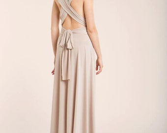 Bridesmaid long dress, beige bridesmaids dresses, backless long dress, champagne long dress, cream long dress, event gown, long prom dress