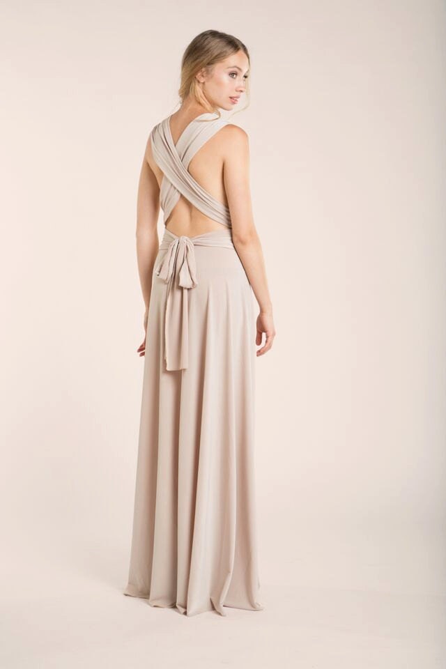 Bridesmaid long dress beige bridesmaids dresses backless