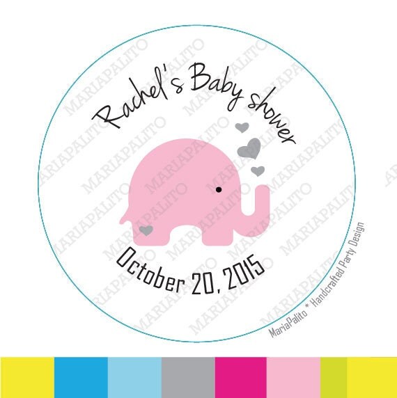 Baby Shower Stickers, Pink Baby Elephant , Personalized Baby Shower PRINTED round Stickers, tags, Labels or Envelope Seals A1200 Il_570xn