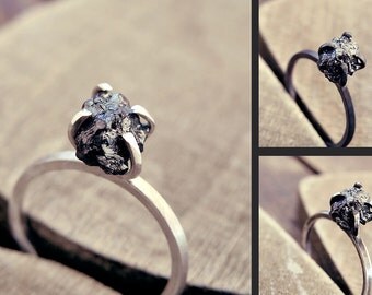 Black diamond ring, Raw diamond ring, raw black diamond ring, promise ring, engagement ring, raw stone, raw diamond ring, rough diamond