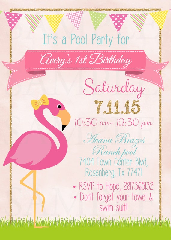 Pink Flamingo Pool Party Birthday Invitation Printable File By The Lovely Memories Catch My Flamingo Invitation Template Free