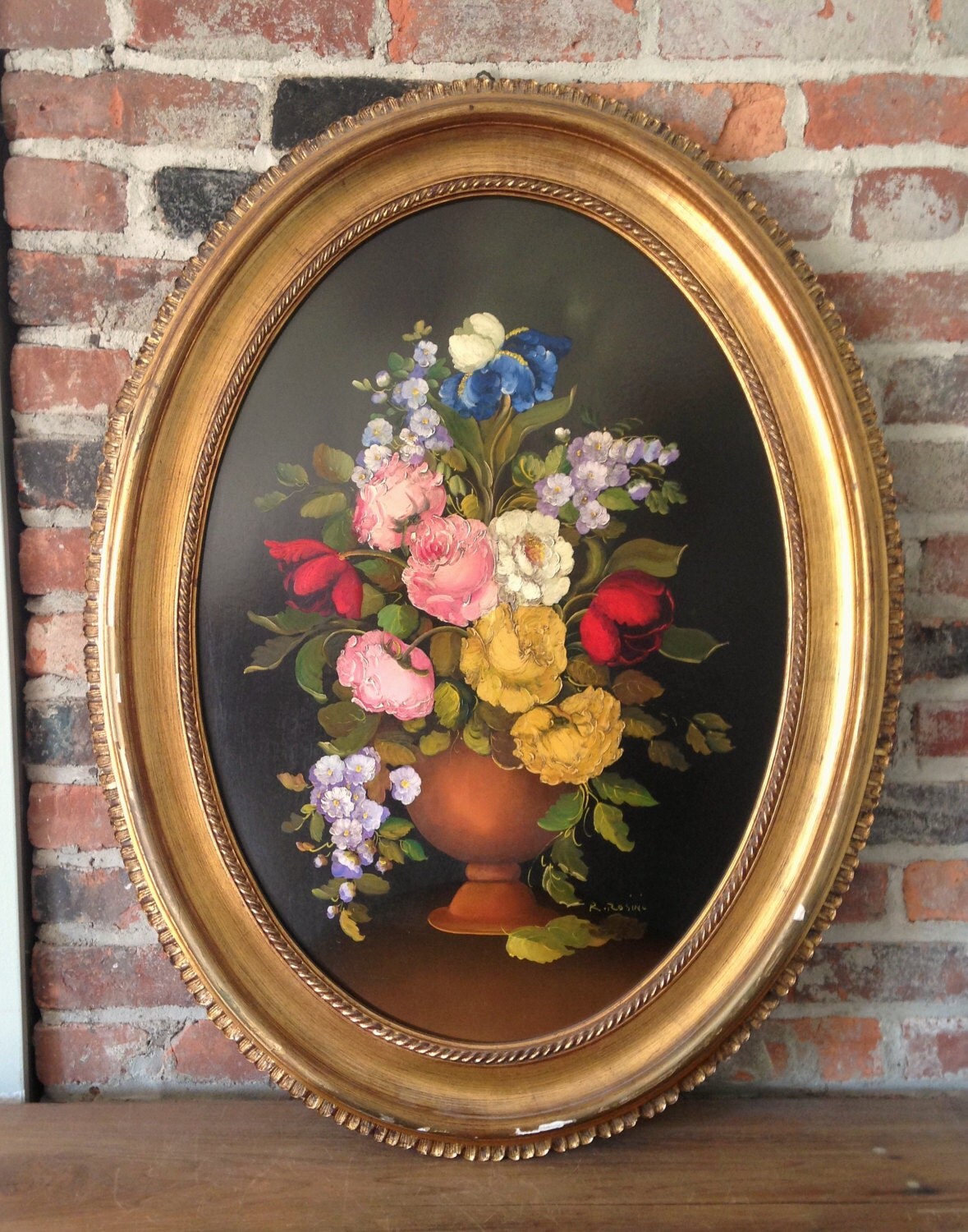 Vintage Oil Painting Floral Still Life Signed R. Rosini Oil