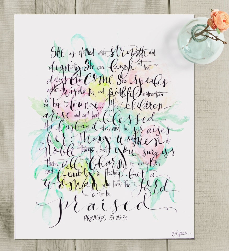 Proverbs 31 Custom calligraphy illustrated art hand painted