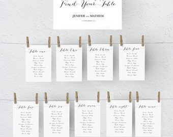 Printable Wedding Seating Chart Template, Wedding Table plan | Instant Download | DIY You print | Vintage calligraphy l | 1 to 20