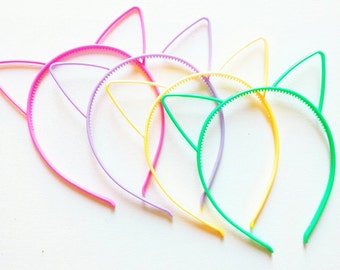 Cat ears set, birthday gift set, cat birthday theme, cat ears headband, plastic cat ears, pink cat ears, kitty, cat theme, animal headband