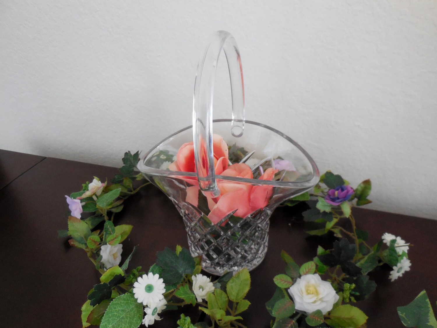 Glass Basket Clear Brilliant Cut Glass Flower Girl Basket