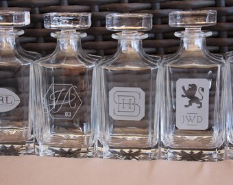 Personalized Whiskey Decanter Custom Logo Engraved Glass Whiskey Decanter Barware Liquor Bottle Fireball Whiskey Monogram Scotch Decanter