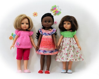 Knitting pattern for dress, top and shorts, pattern for knit and sew dress for Corolle Les Cheries doll 13" and Paola Reina doll 12"