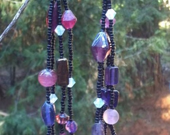 Purple And Pink Glass Drop Earrings