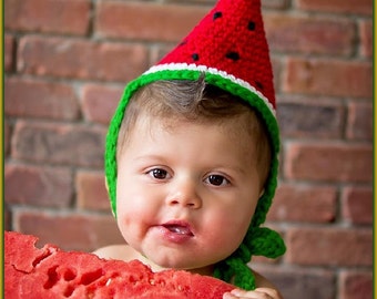 Crochet Watermelon Birthday Hat Pattern, Baby Hats Crochet Patterns, Cone Hat Pattern, Costume Photography Props Hat, Birthday Theme Party