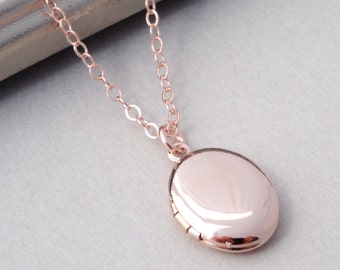 Rose Gold Locket Necklace, Rose Gold Necklace, Small Gold Locket, Oval Locket Gold, Plain Locket, Rose Gold Long Necklace, Rose Gold Jewelry