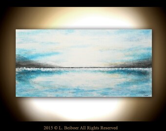 Landscape painting large art 24 x 48 modern abstract white blue abstract peinture minimalist raw abstract acrylic painting