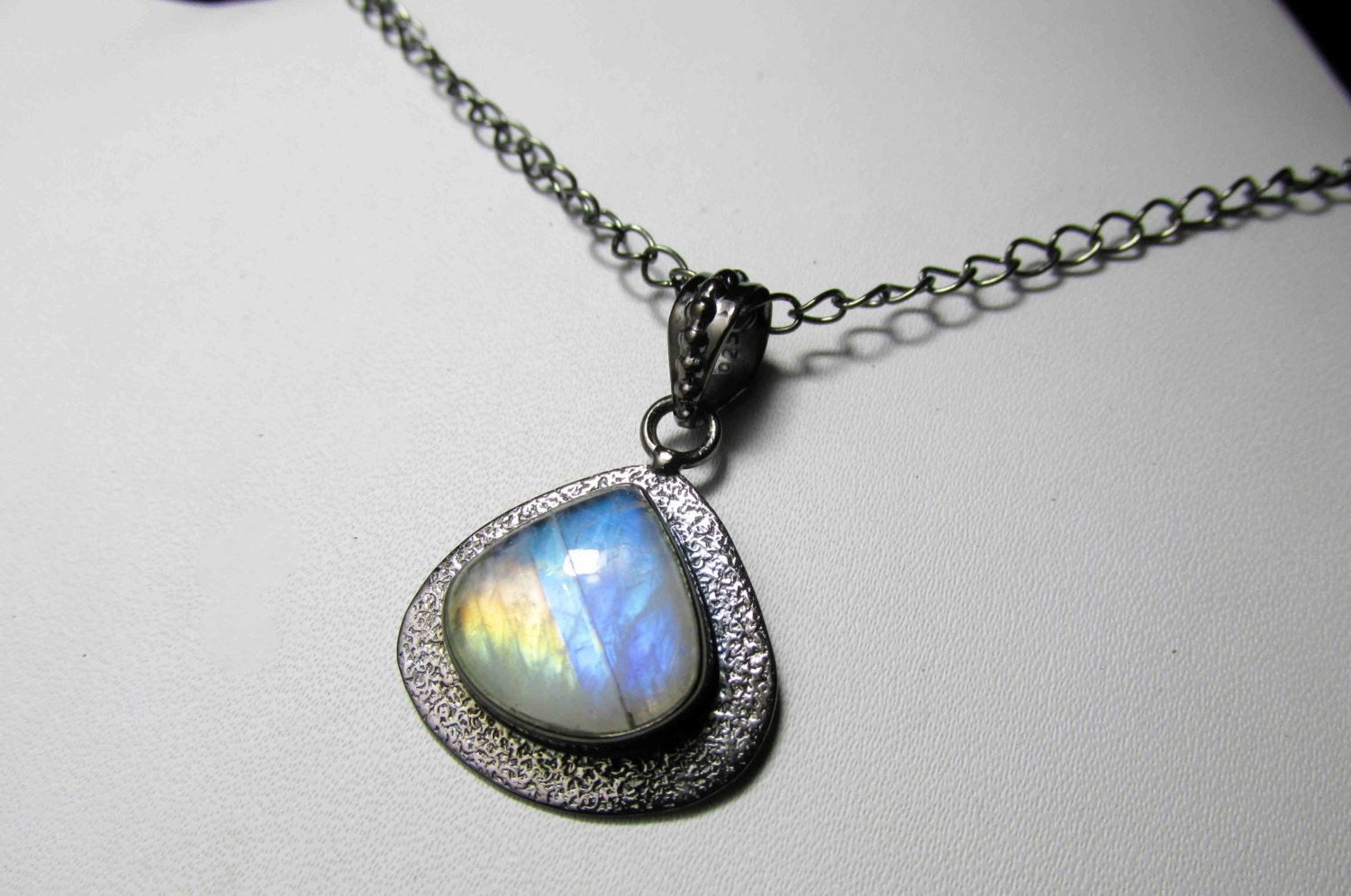 Rainbow Moonstone Necklace Cabochon Rainbow Moonstone Heart