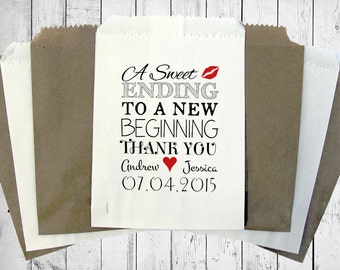 Personalised Sweet Bags A SWEET ENDING wedding, candy bags, lolly bags, popcorn bags, other bag colours available!