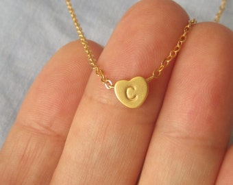ON SALE,Initial Heart necklace hearth necklace,, Bridesmaid Gift, Holiday Gift,Birth day gift, Initial necklace,