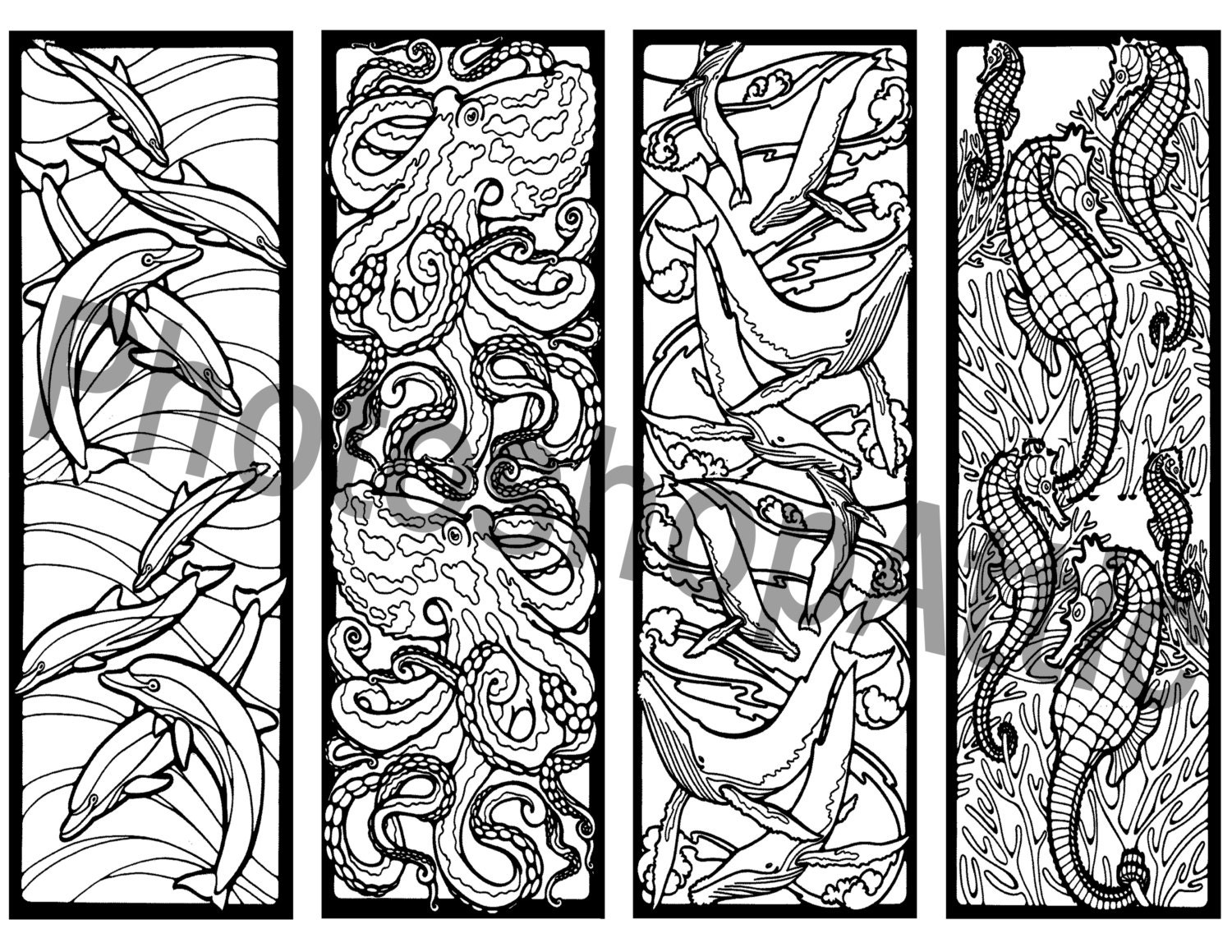 mosaic ocean life bookmarks coloring printable page sheet pdf