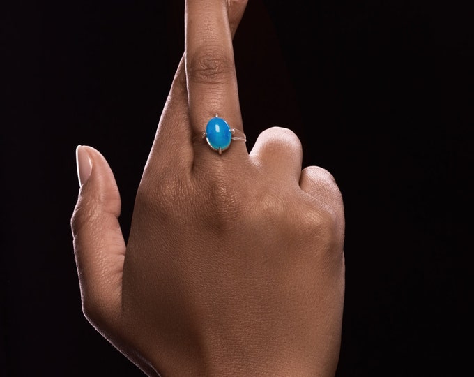 Fire opal siliсone silver ring - interesting ring - Blue stone ring - silicone ring - Engagement ring - Natural stone - Gift idea