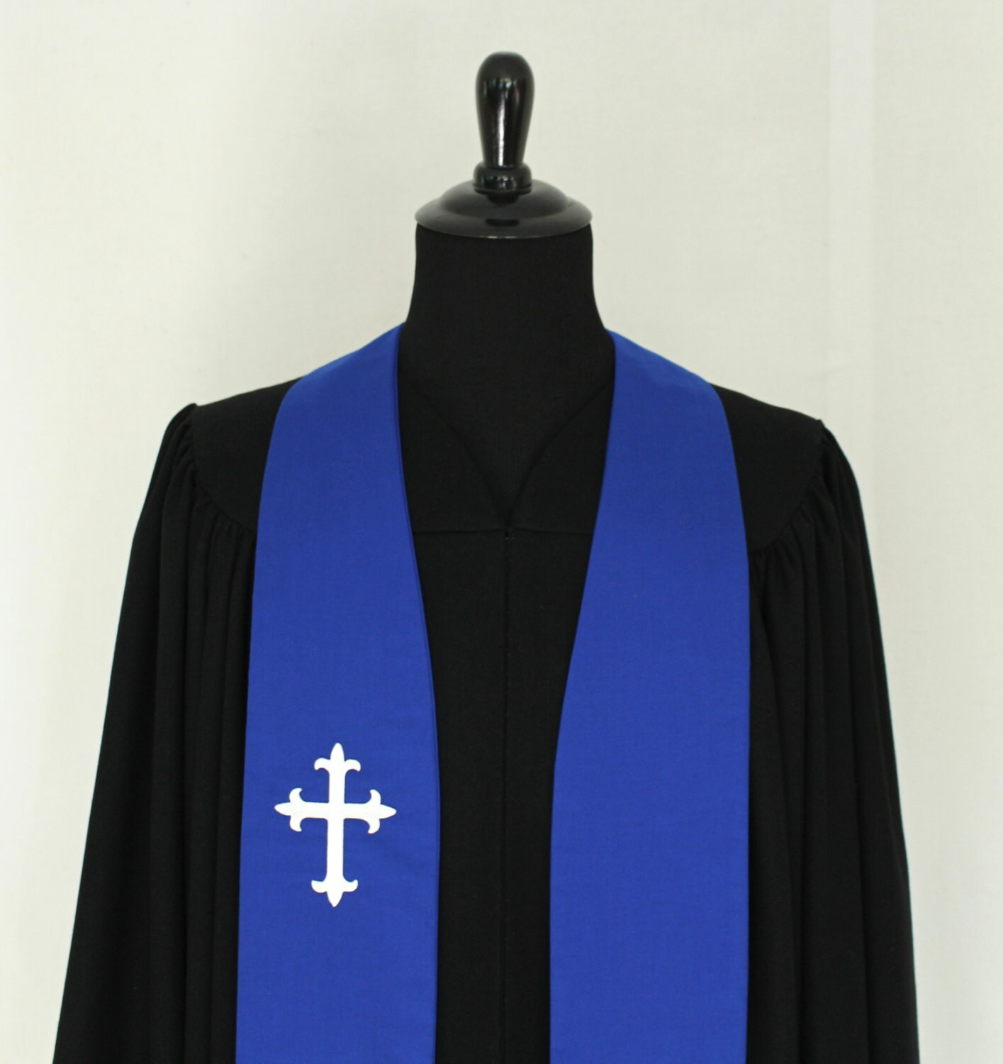 Clergy Stole Cobalt Blue 70 White Cross Pastor Stole