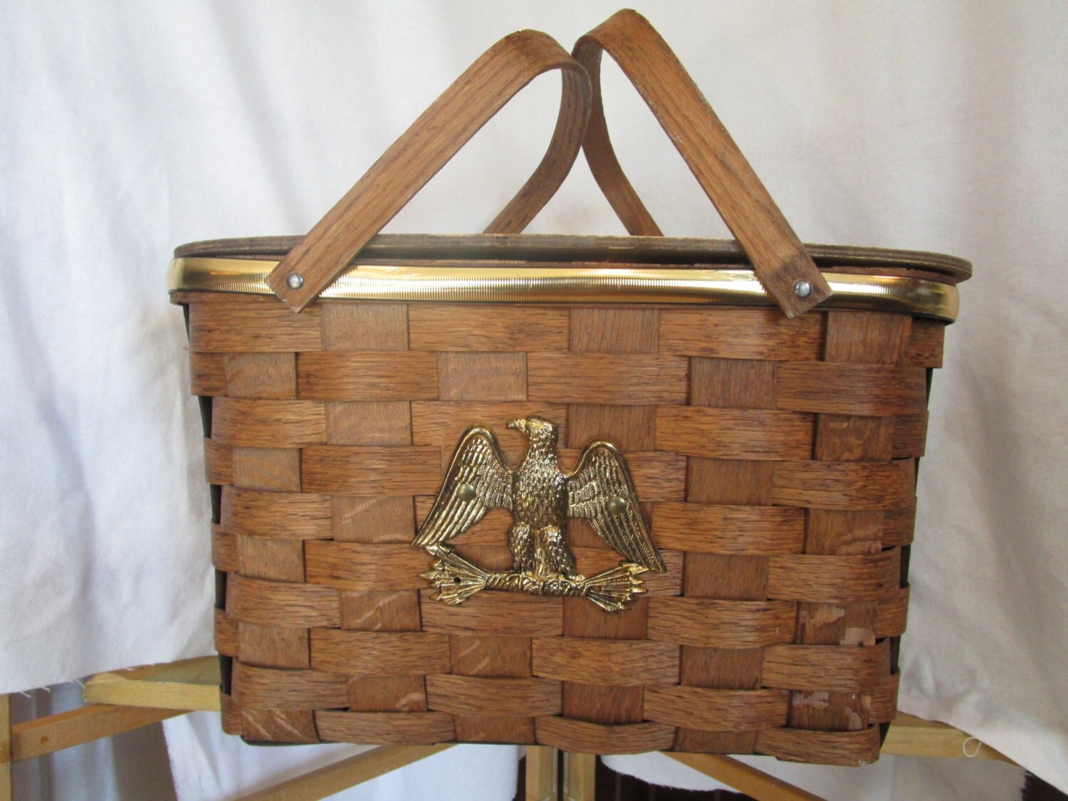 wood picnic basket wooden hinged lid rustic basket