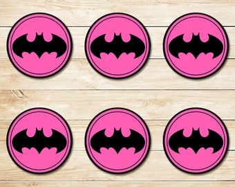 Pink Batman Sticker // Pink Batman Cupcake Topper // Batman Party Favors // Batman Party Supplies // Batman Logo // Superhero