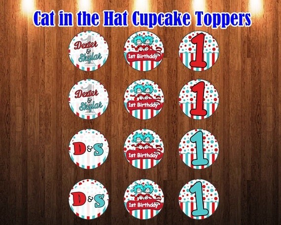 Cat in the Hat cupcake toppers cat in the hat by SoniaRDesigns