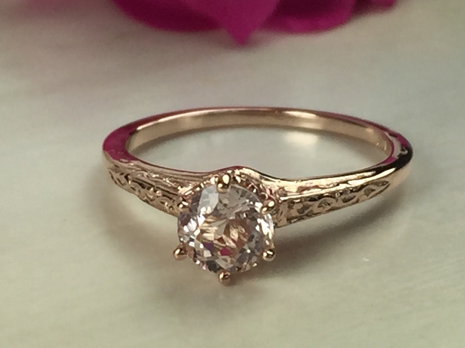 Vintage Style Rose Gold Morganite Engagement Ring Morganite
