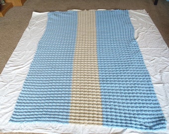 Hand Made Crochet Blanket Afghan Blue and Cream