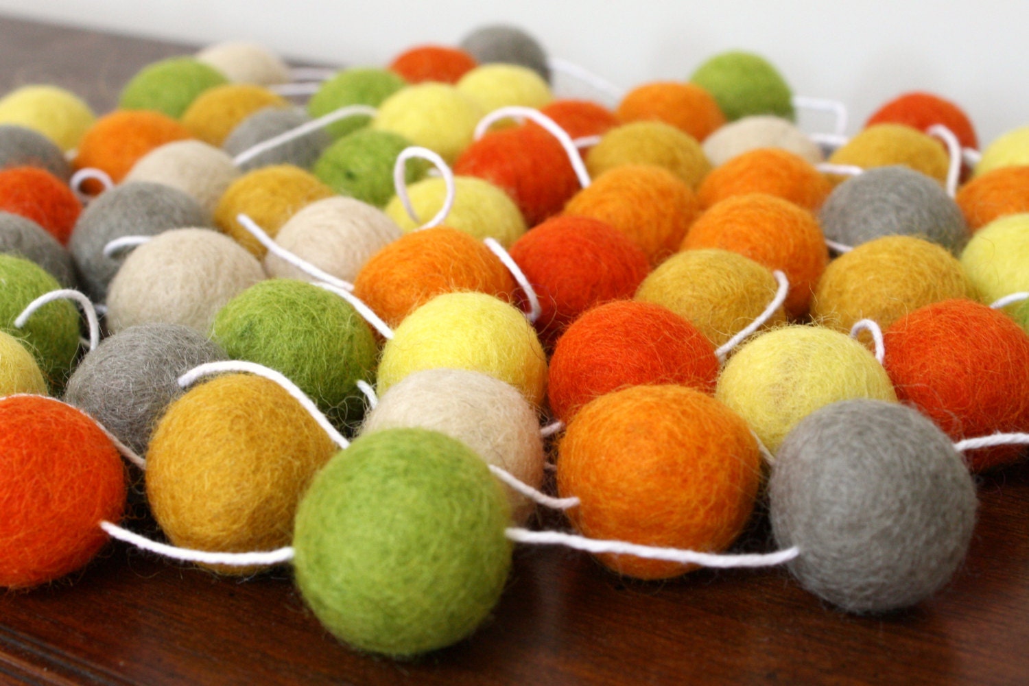 Autumn Felt Ball Garland Fall Decor Orange Yellow and Green