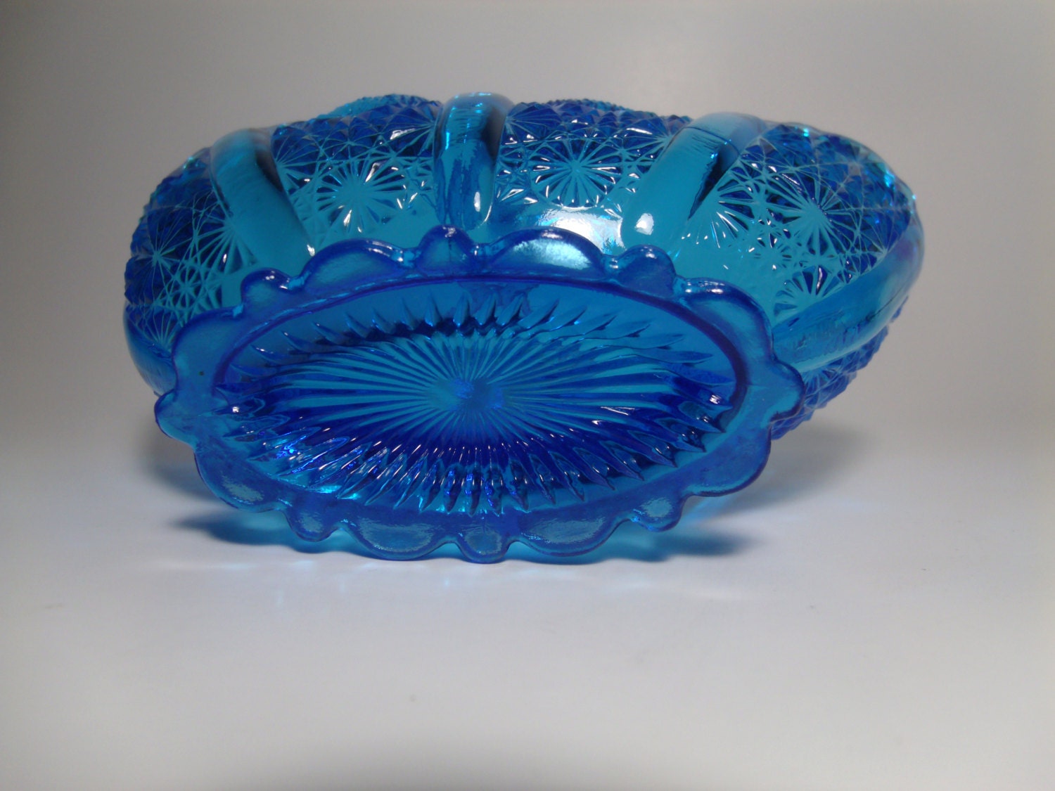 Fenton Daisy and Button Split Handled Basket Peacock Blue