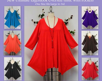 Comfyplus Versatile and oversize lagen look Plus size tunic with side pockets. Fits 1XL/2XL/3XL A
